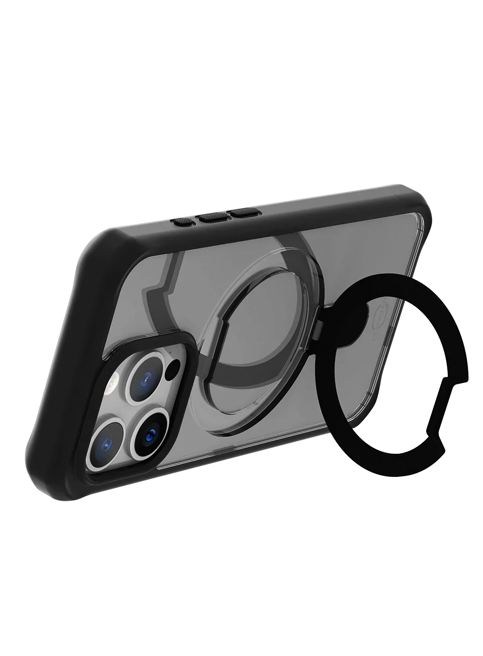 Itskins Hybrid Stand iPhone 15 Pro Magsafe Case - Black And Transparent - Tashqila Itskins Hybrid Stand iPhone 15 Pro Magsafe Case - Black And Transparent - Tashqila